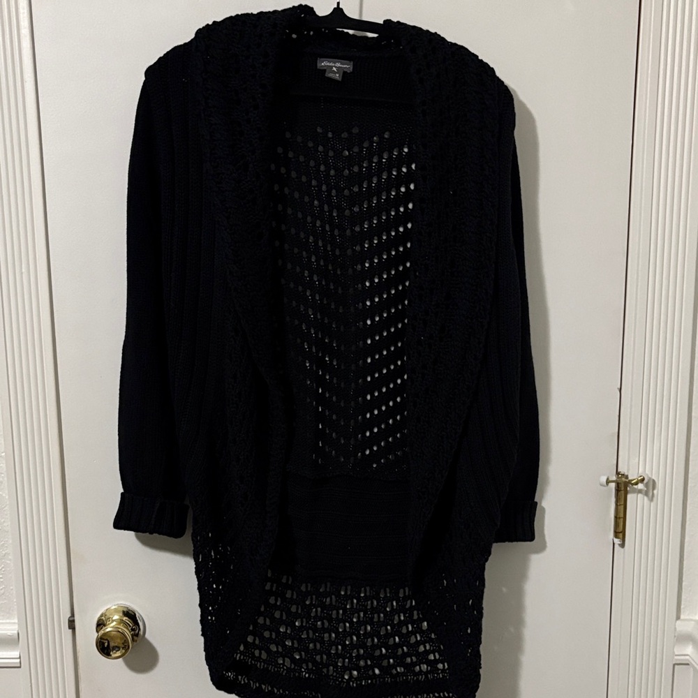Eddie Bauer Black Open-Knit Cardigan